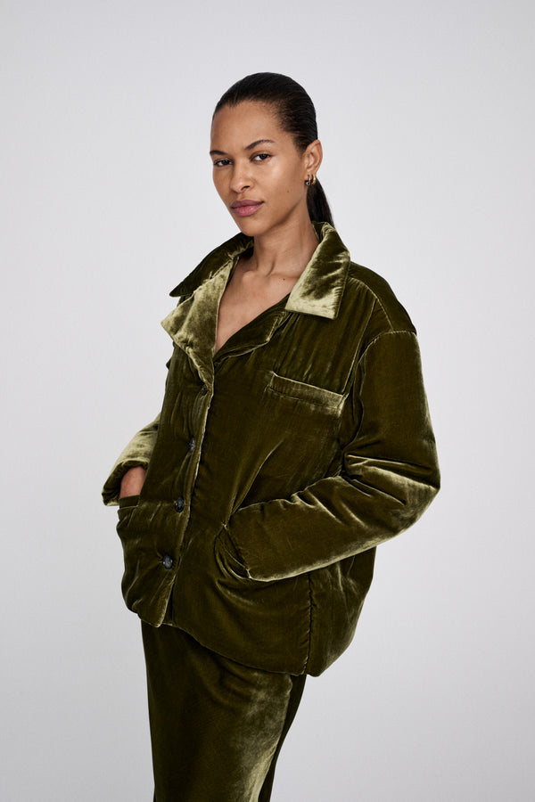 rabens saloner Santana Velvet padded jacket I Olive