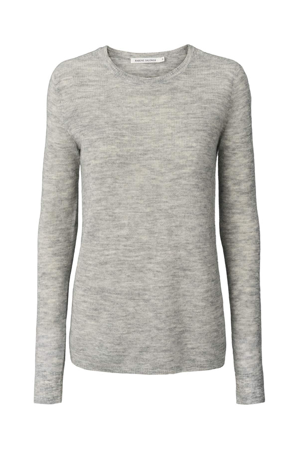 rabens saloner Shauna Waffled knit long sleeve top I Grey melange