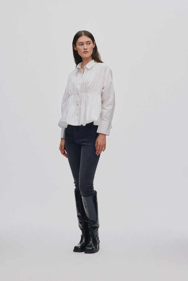 Rabens Saloner Sophie Poplin Puffed Hem Shirt I White