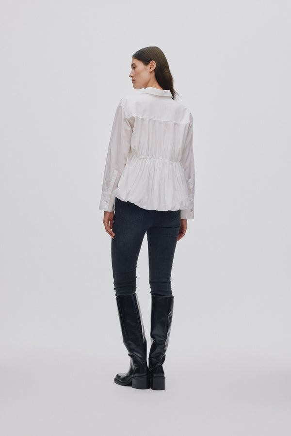 Rabens Saloner Sophie Poplin Puffed Hem Shirt I White