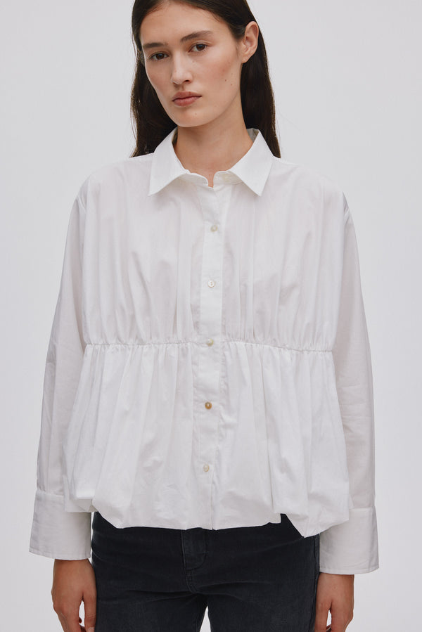 rabens saloner Sophie Poplin puffed hem shirt I White