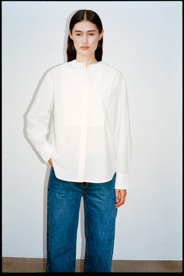 Rabens Saloner Sunny Crisp Cotton Bib Front Shirt I White
