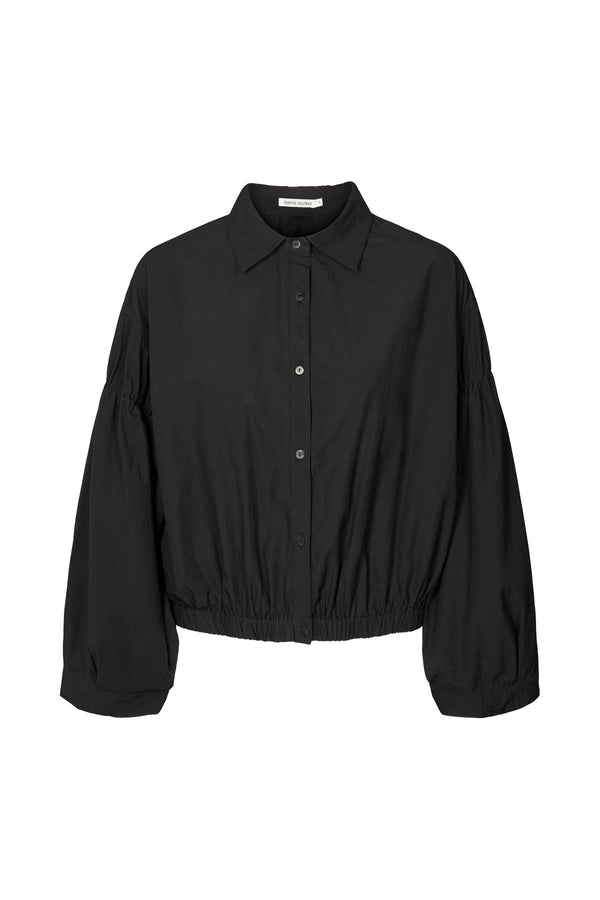 rabens saloner Veda Poplin shirt box pleat sleeve I Black