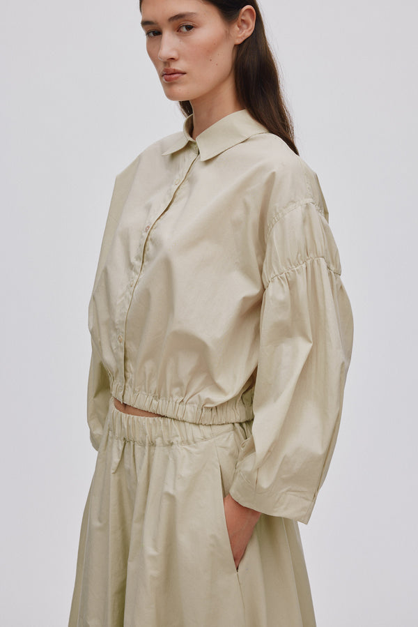 Rabens Saloner Veda Poplin Shirt Box Pleat Sleeve I Pelican Grey