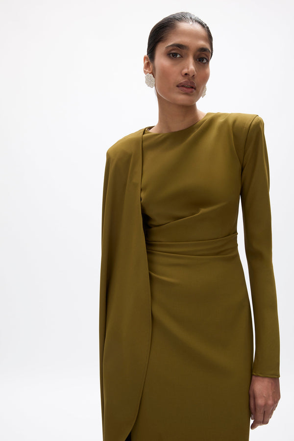 Rachel Gilbert Dion Cape Gown Army | Shop Rachel Gilbert Online – Rachel Gilbert US