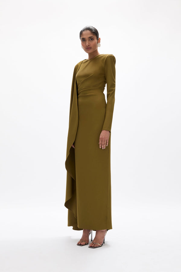 Rachel Gilbert Dion Cape Gown Army | Shop Rachel Gilbert Online – Rachel Gilbert US