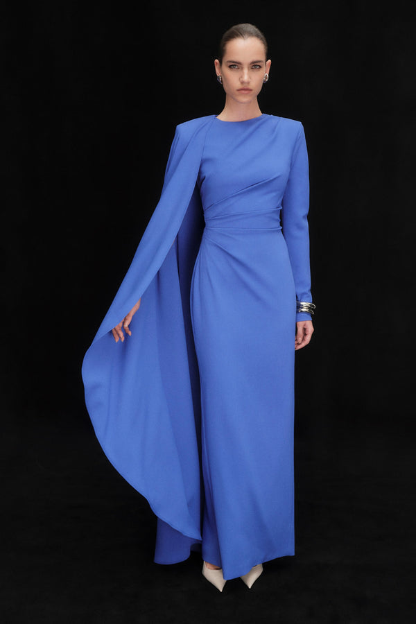 Rachel Gilbert Dion Cape Gown Blue | Shop Rachel Gilbert Online – Rachel Gilbert US