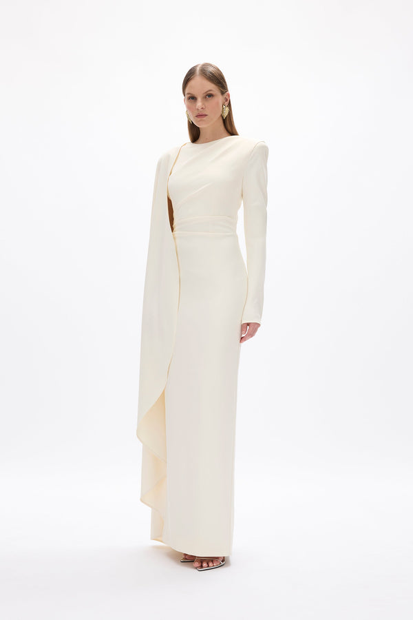Rachel Gilbert Dion Cape Gown Creme | Shop Rachel Gilbert Online – Rachel Gilbert US