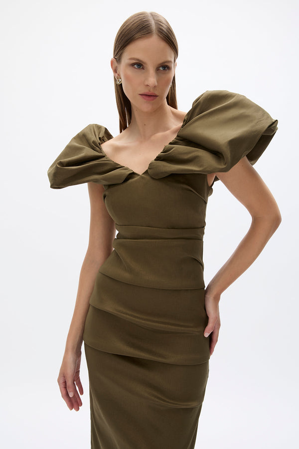Rachel Gilbert Frey Gown Olive | Shop Rachel Gilbert Online – Rachel Gilbert US