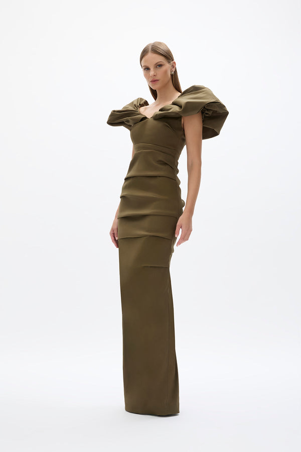 Rachel Gilbert Frey Gown Olive | Shop Rachel Gilbert Online – Rachel Gilbert US