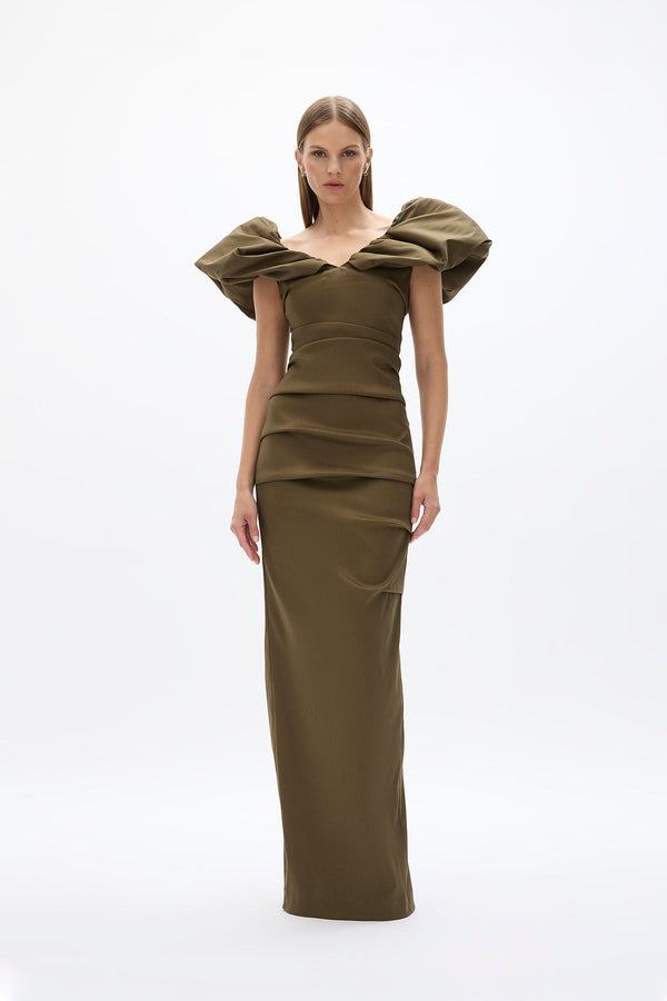 rachel gilbert Frey Gown Olive | Shop Rachel Gilbert Online – Rachel Gilbert US