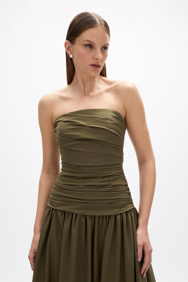Rachel Gilbert Gale Strapless Dress Army | Shop Rachel Gilbert Online – Rachel Gilbert US