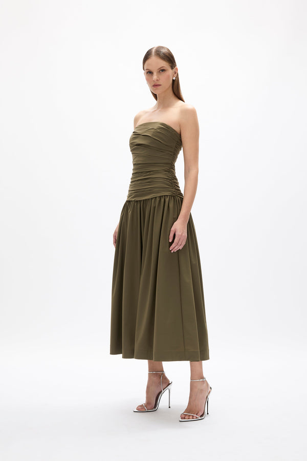 Rachel Gilbert Gale Strapless Dress Army | Shop Rachel Gilbert Online – Rachel Gilbert US