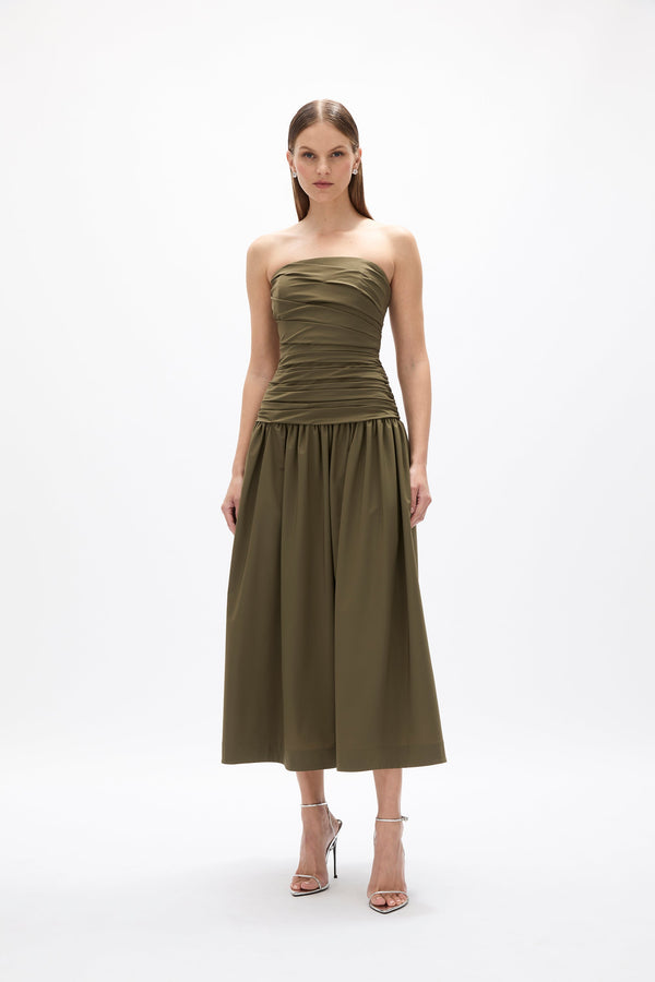 rachel gilbert Gale Strapless Dress Army | Shop Rachel Gilbert Online – Rachel Gilbert US