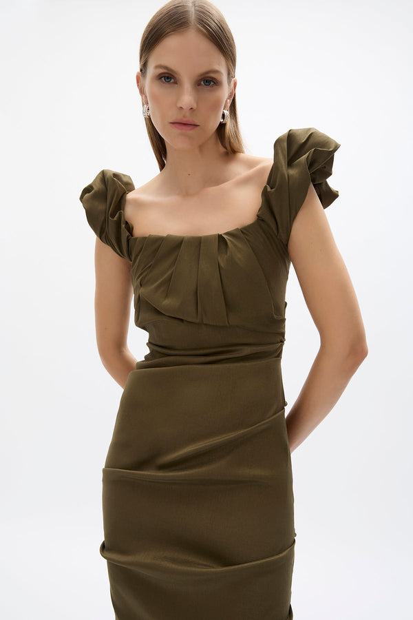 Rachel Gilbert Kalina Gown Olive | Shop Rachel Gilbert Online – Rachel Gilbert US