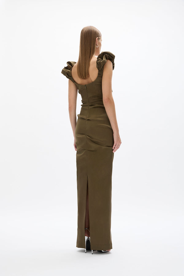 Rachel Gilbert Kalina Gown Olive | Shop Rachel Gilbert Online – Rachel Gilbert US