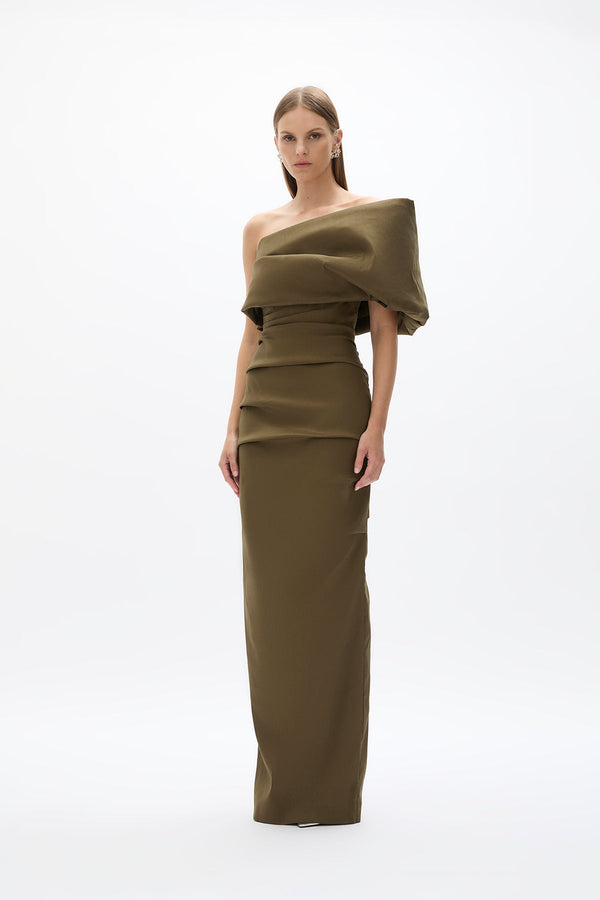 Rachel Gilbert Kat Gown Olive | Shop Rachel Gilbert Online – Rachel Gilbert US