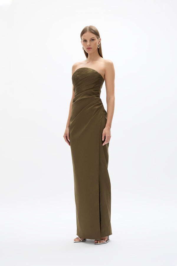 Rachel Gilbert Mira Gown Olive | Shop Rachel Gilbert Online – Rachel Gilbert US