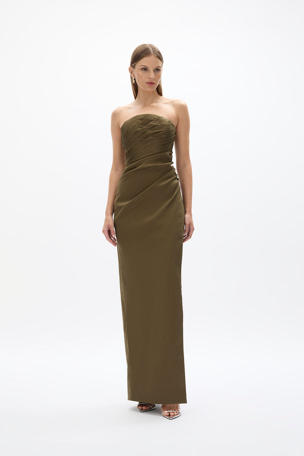Rachel Gilbert Mira Gown Olive | Shop Rachel Gilbert Online – Rachel Gilbert US