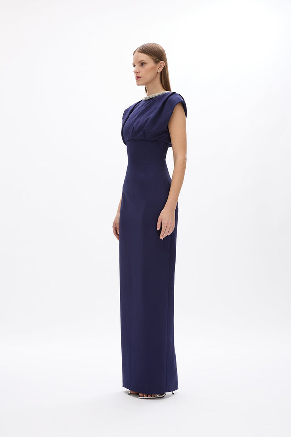Rachel Gilbert Orion Trim Gown Navy | Shop Rachel Gilbert Online – Rachel Gilbert US