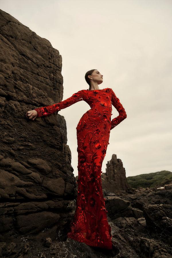 Rachel Gilbert Pierre Sleeve Gown Red | Shop Rachel Gilbert Online – Rachel Gilbert US