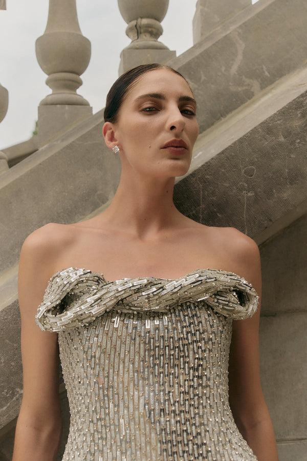 Rachel Gilbert Rosalie Gown Silver | Shop Rachel Gilbert Online – Rachel Gilbert US