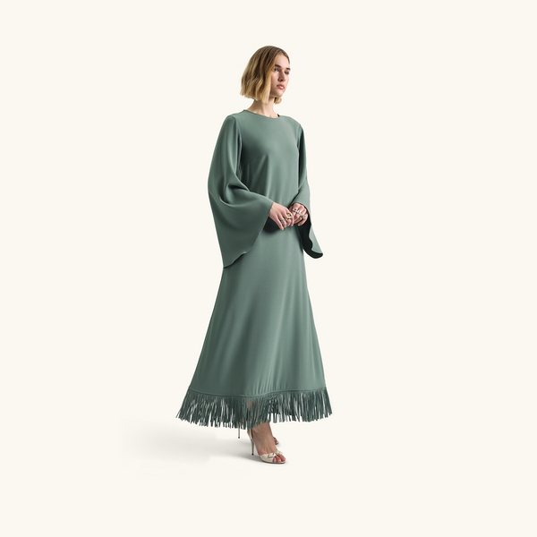Racil JACKIE KAFTAN WITH FRINGES In Moss Green – RACIL