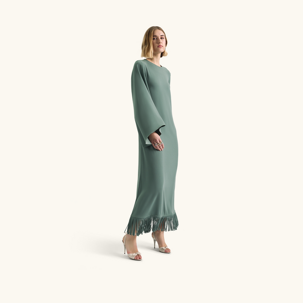 Racil JACKIE KAFTAN WITH FRINGES In Moss Green – RACIL
