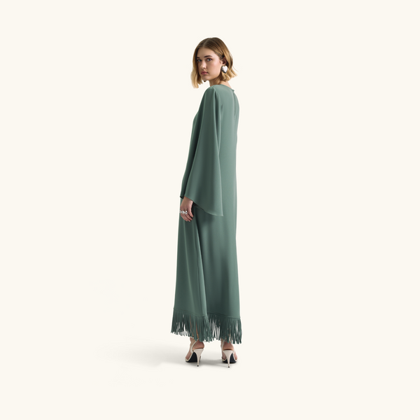 Racil JACKIE KAFTAN WITH FRINGES In Moss Green – RACIL