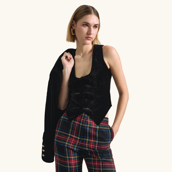 Racil NADIA BOW WAISTCOAT In Black Velvet – RACIL