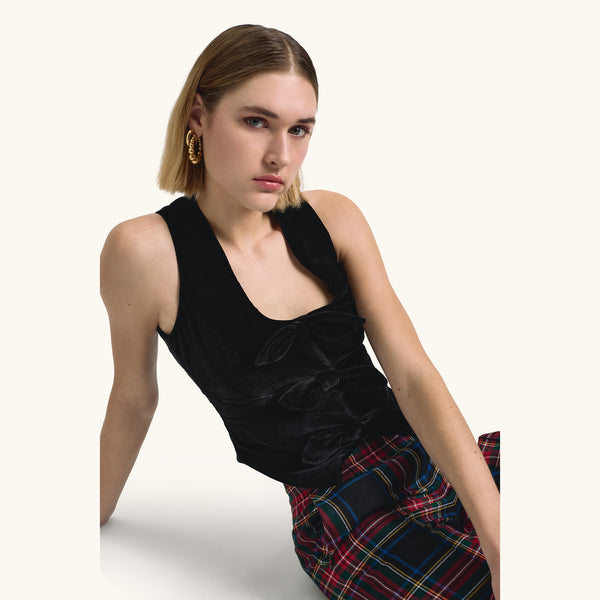 Racil NADIA BOW WAISTCOAT In Black Velvet – RACIL