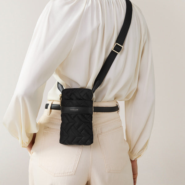 Radley London Responsible Black Phone Crossbody Bag | Holland Park Quilt AW24 | Radley