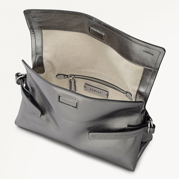 Radley London Silver Medium Flapover Clutch Bag | Fleet Street AW25 | Radley London