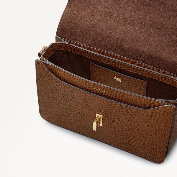 Radley London Small Saddle Brown Crossbody | Threadneedle Street Faux Lizard SS25 | Radley