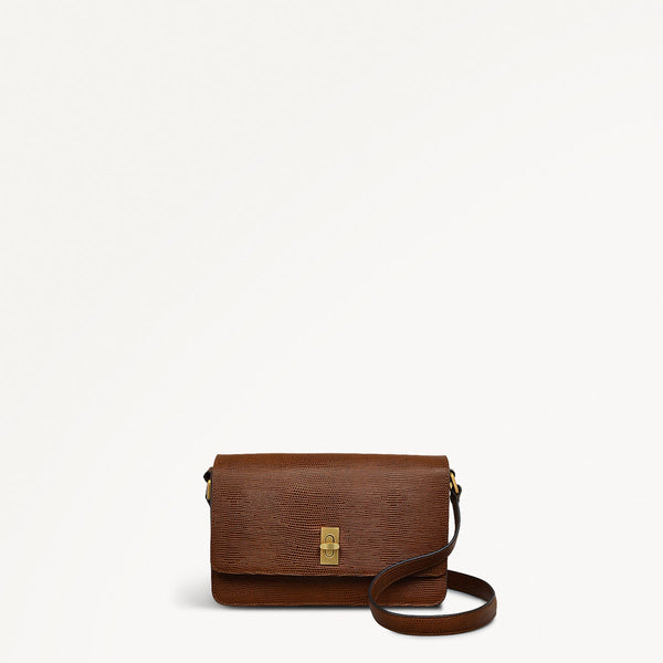 radley london Small Saddle Brown Crossbody | Threadneedle Street Faux Lizard SS25 | Radley