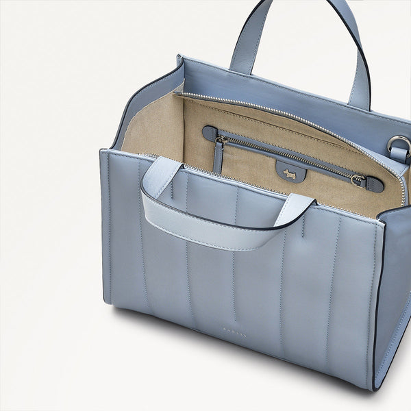 Radley London Smoke Blue Luxury Blue Leather Handbag Grab | Oak Street Quilt SS25 | Radley