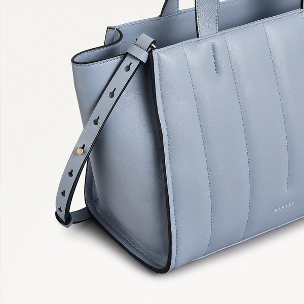 Radley London Smoke Blue Luxury Blue Leather Handbag Grab | Oak Street Quilt SS25 | Radley