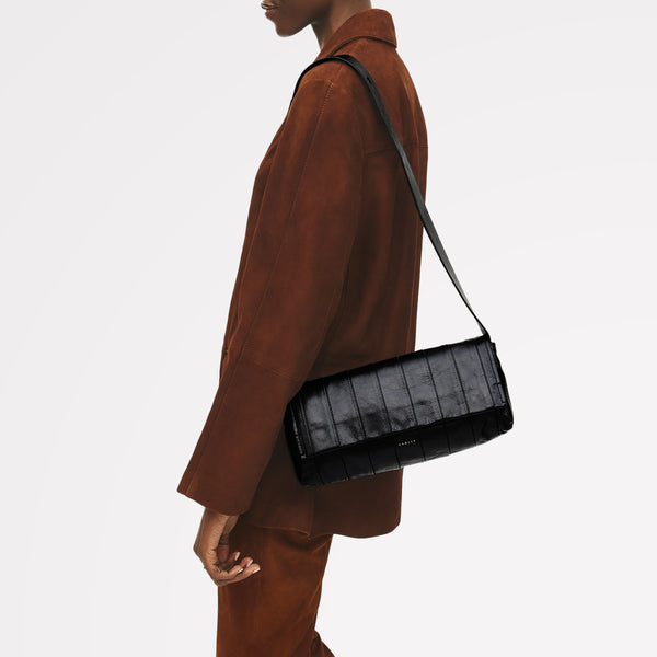 Radley London The Annabel - Stripe Medium Flapover Shoulder Black - 113072