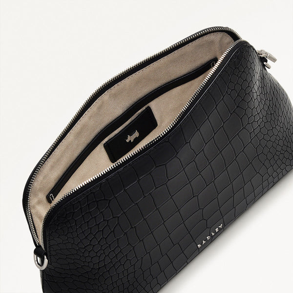 Radley London ZipTop Black Faux Croc Crossbody | Liverpool Street Icon AW24 | Radley