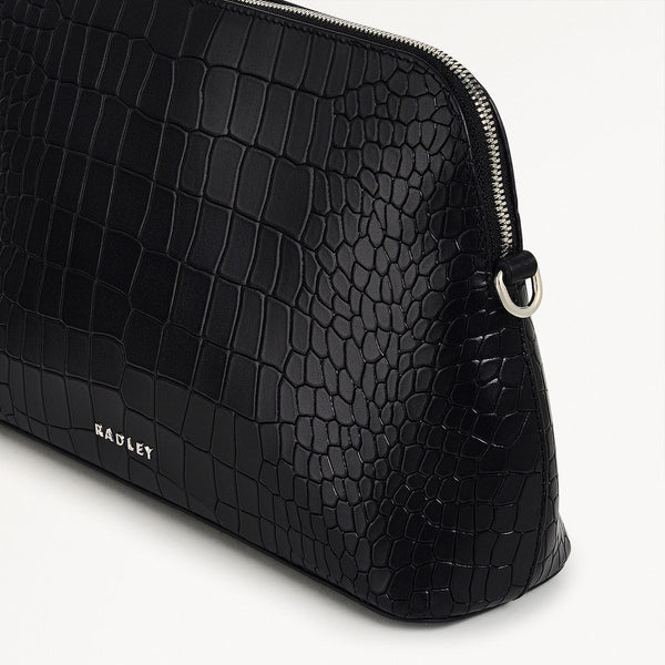 Radley London ZipTop Black Faux Croc Crossbody | Liverpool Street Icon AW24 | Radley