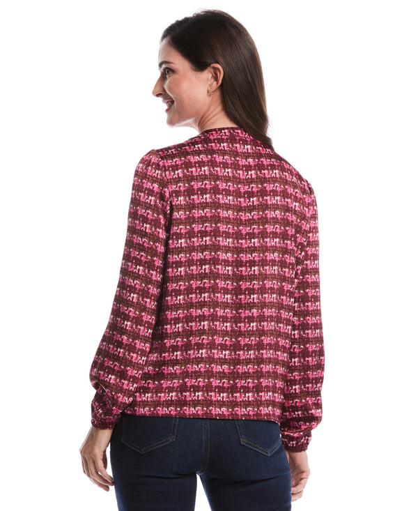Rafaella Crosshatch Print Split Neck Popover Blouse