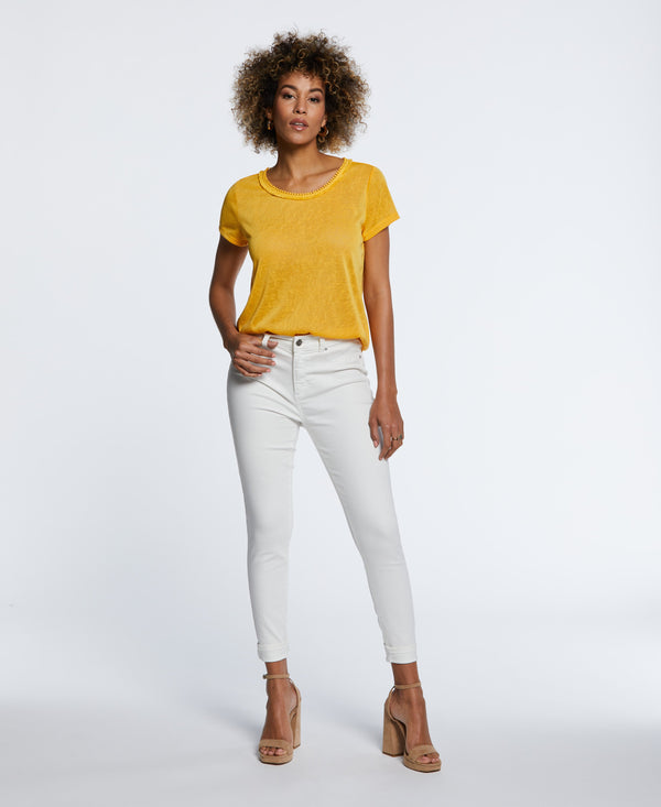 Rafaella Eco Fabric Short Sleeve Top With Decorative Trim