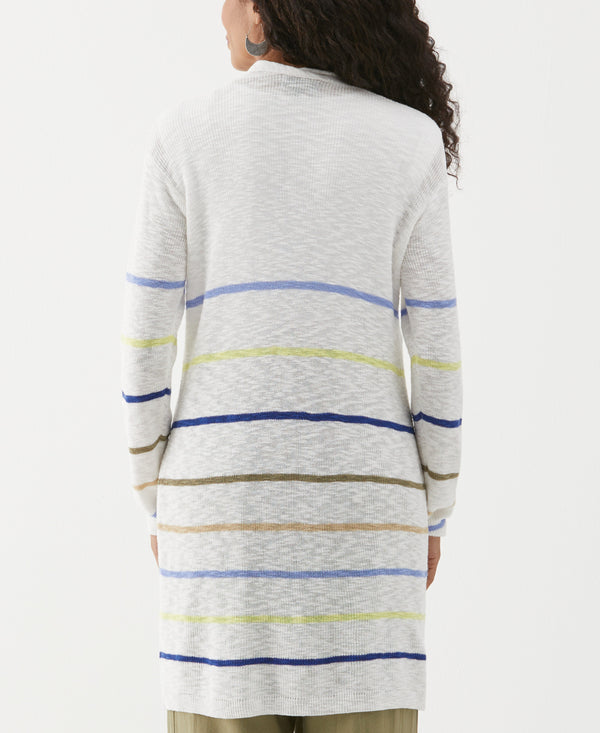 Rafaella Organic Cotton-Linen Blend Striped Duster Cardigan Sweater