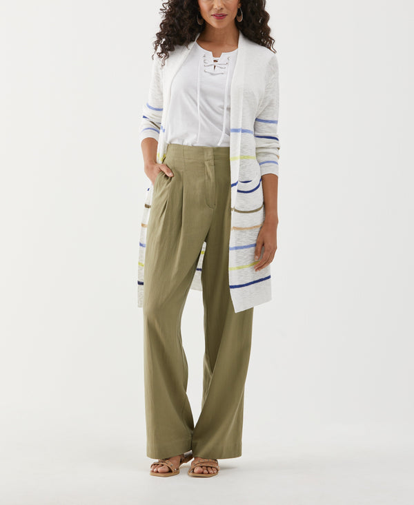 Rafaella Organic Cotton-Linen Blend Striped Duster Cardigan Sweater