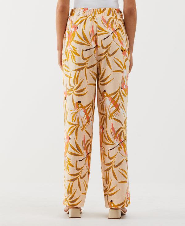 Rafaella Petite Paradise Print Linen Blend Pleated Wide Leg Pant