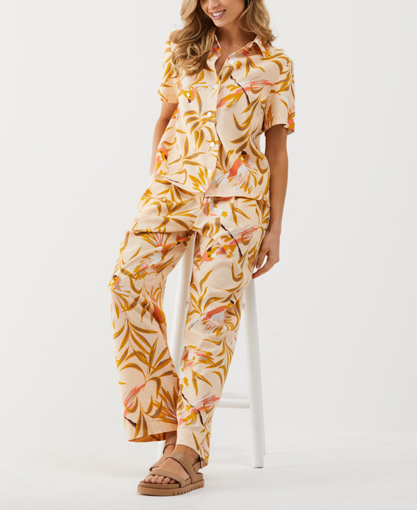 Rafaella Petite Paradise Print Linen Blend Pleated Wide Leg Pant