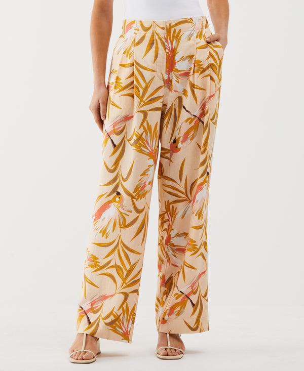 rafaella Petite Paradise Print Linen Blend Pleated Wide Leg Pant