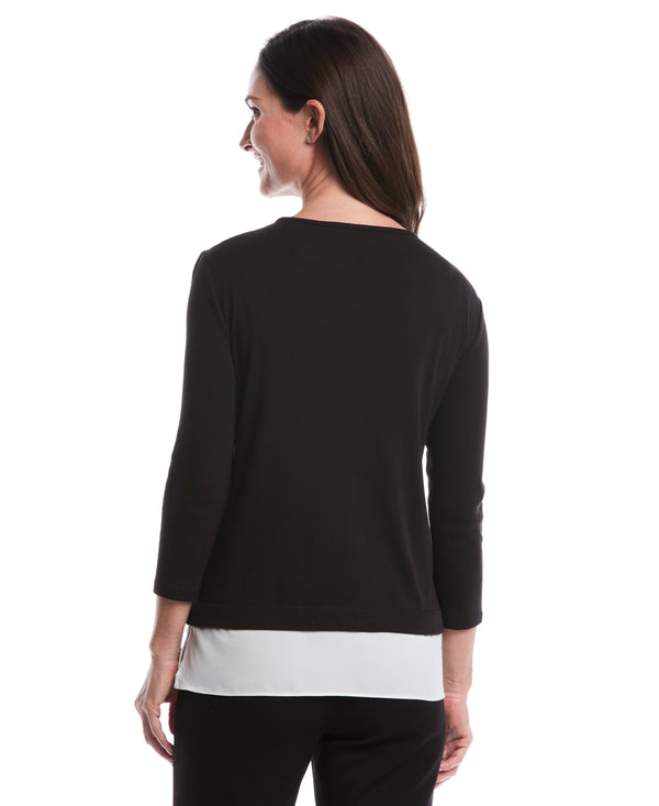 Rafaella Petite Rivet Detail Mixed Media Layered Top