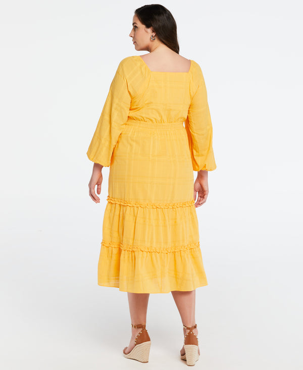 Rafaella Plus Size 100% Cotton Square Neck Puff Sleeve Dress