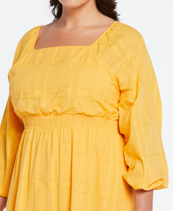 Rafaella Plus Size 100% Cotton Square Neck Puff Sleeve Dress